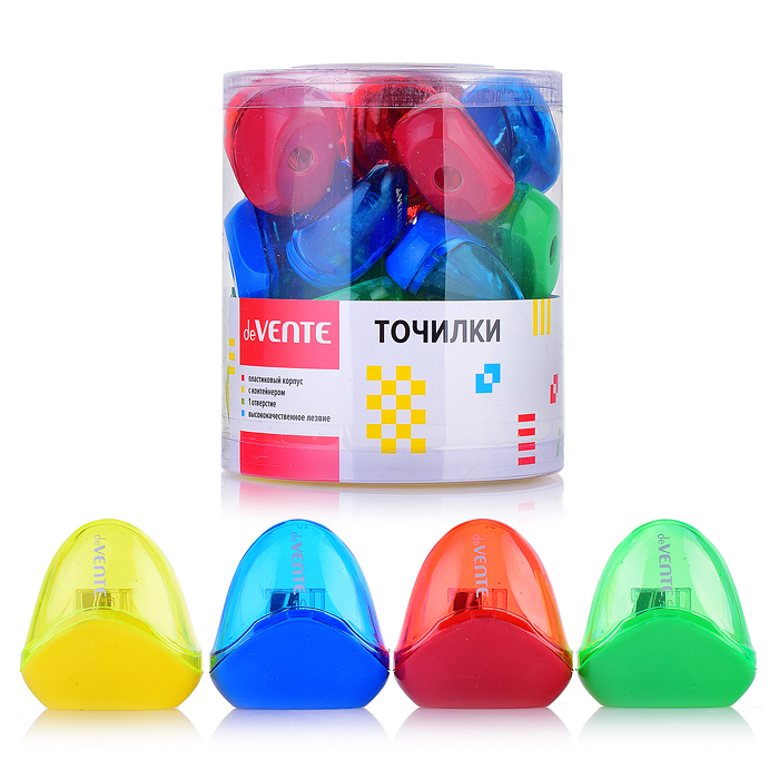 Точилка для карандашей 1 отверстие, с контейнером, пластмассовая, овальная, в пластиковой 