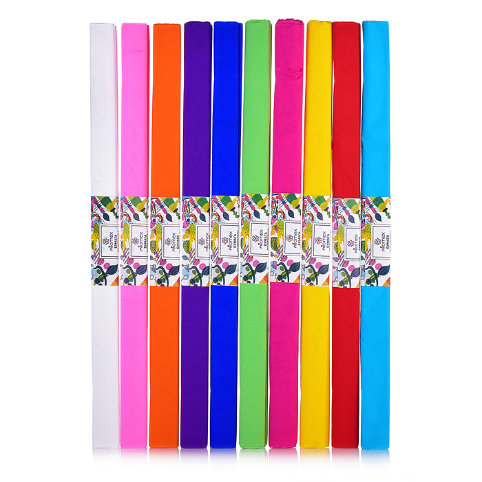 Бумага гофрированная (креповая) "Attomex" 20 г/м², 50x250 см в рулоне, ассорти в упаковке по 10 шт