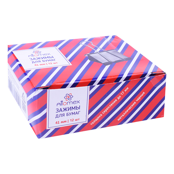 Фото к товару Зажим для бумаг "Attomex" металлический (41 мм) толщина скрепления до 17 мм, черный, 12 шт в картонн Зажим для бумаг "Attomex" металлический (41 мм) толщина скрепления до 17 мм, черный, 12 шт в картонн