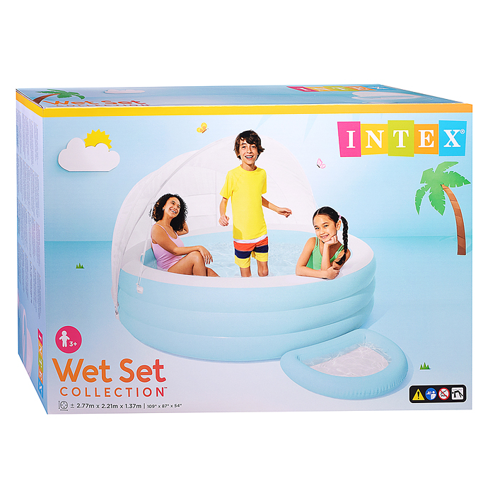 Фото к товару Детский надувной бассейн 277х221х137см "Canopy Lounge" с навесом, 830л, от 3 лет 57195NP INTEX Детский надувной бассейн 277х221х137см "Canopy Lounge" с навесом, 830л, от 3 лет 57195NP INTEX