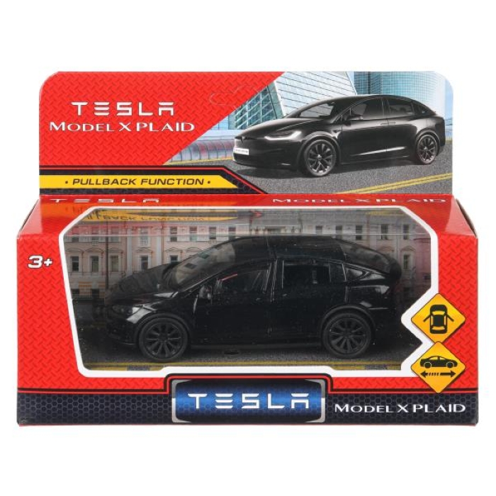 Машина металл Tesla model X plaid 12 см, двери, черная