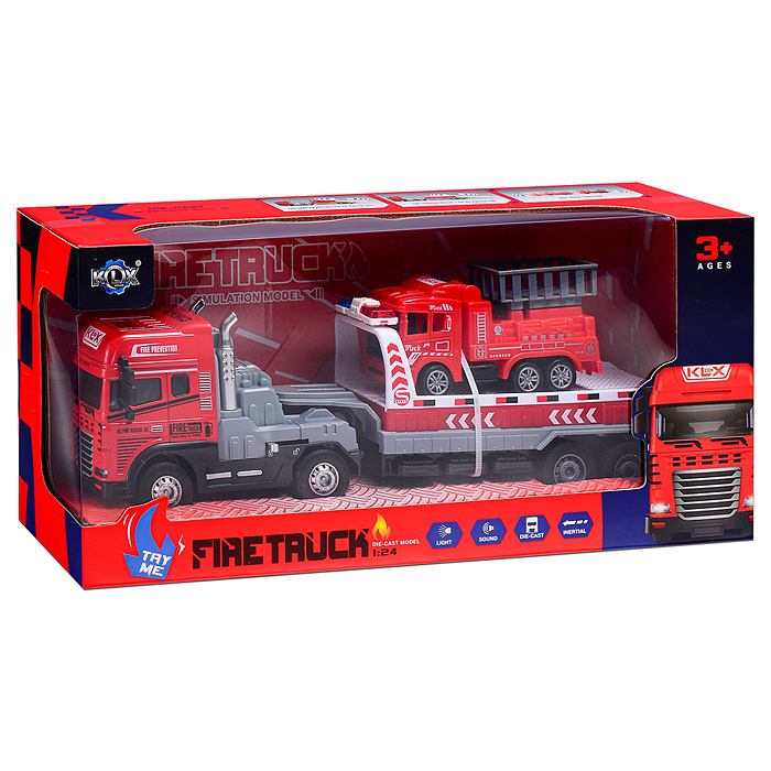Машина KLX800-254 "Перевозчик пожарной техники" (свет,звук) в коробке