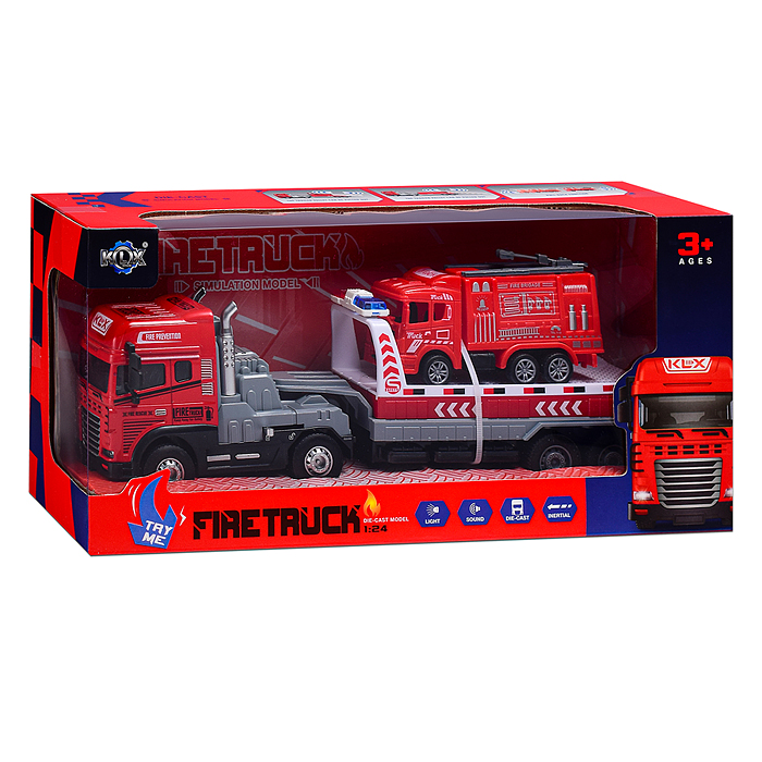 Машина KLX800-254 "Перевозчик пожарной техники" (свет,звук) в коробке