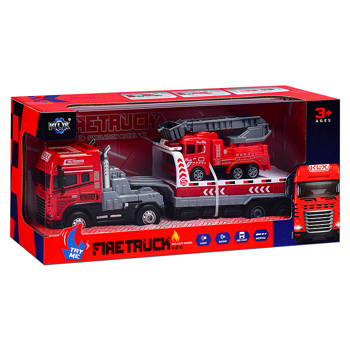 Машина KLX800-254 "Перевозчик пожарной техники" (свет,звук) в коробке