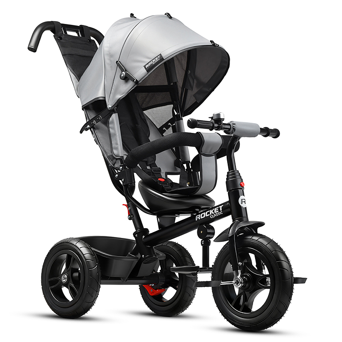 Велосипед трехколесный Rocket 137-GR, колеса надувные 12"/10", цвет серый Велосипед трехколесный Rocket 137-GR, колеса надувные 12"/10", цвет серый