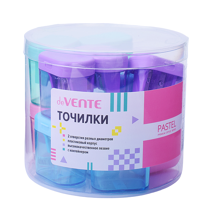Фото к товару Точилка для карандашей "Pastel" 2 отверстия разных диаметров, с контейнером, пластмассовая, Точилка для карандашей "Pastel" 2 отверстия разных диаметров, с контейнером, пластмассовая,