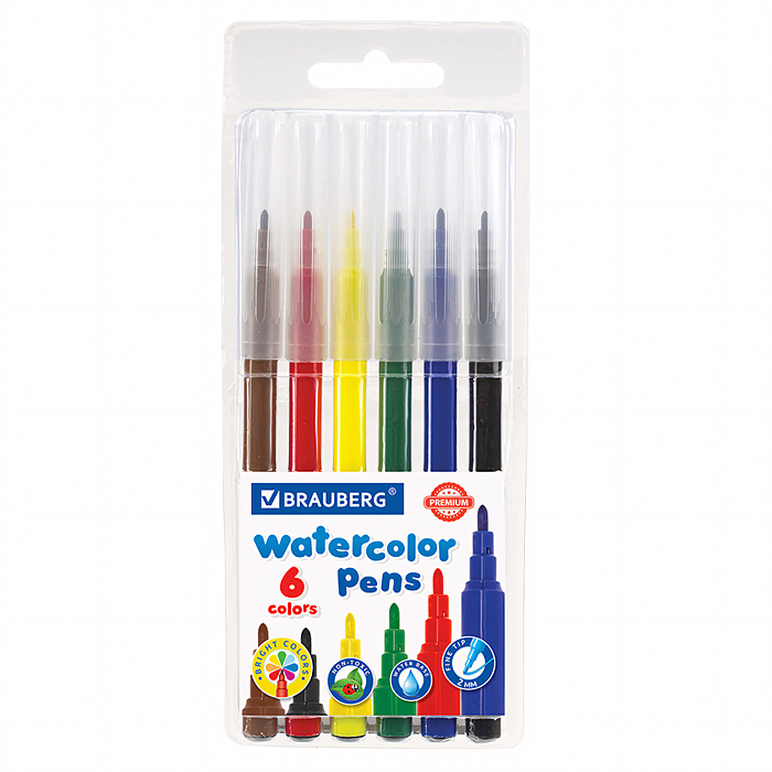 Фломастеры "Premium" 6 цветов, Классические, вентилируемый колпачок, ПВХ-упаковка с европодвесом Фломастеры "Premium" 6 цветов, Классические, вентилируемый колпачок, ПВХ-упаковка с европодвесом