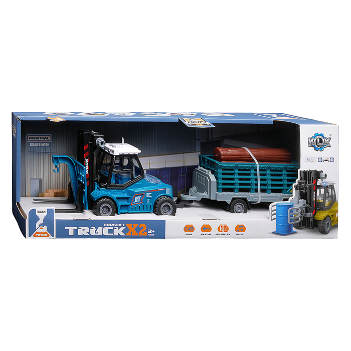 Машина KLX900-54 "Вилочный погрузчик с прицепом" 1:43  (свет,звук) в коробке