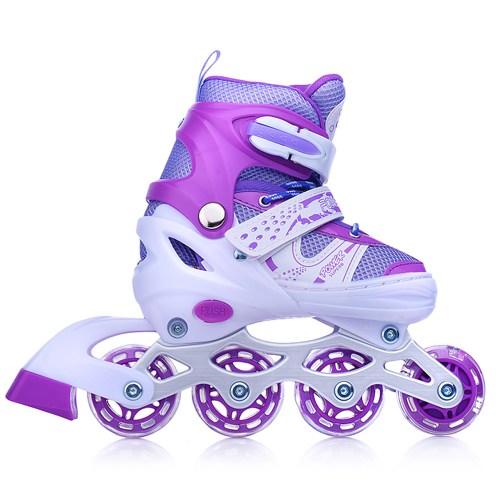 Фото к товару Ролики детские, размер M, фиолетовый (со шлемом и защитным снаряжением) Ролики детские, размер M, фиолетовый (со шлемом и защитным снаряжением)