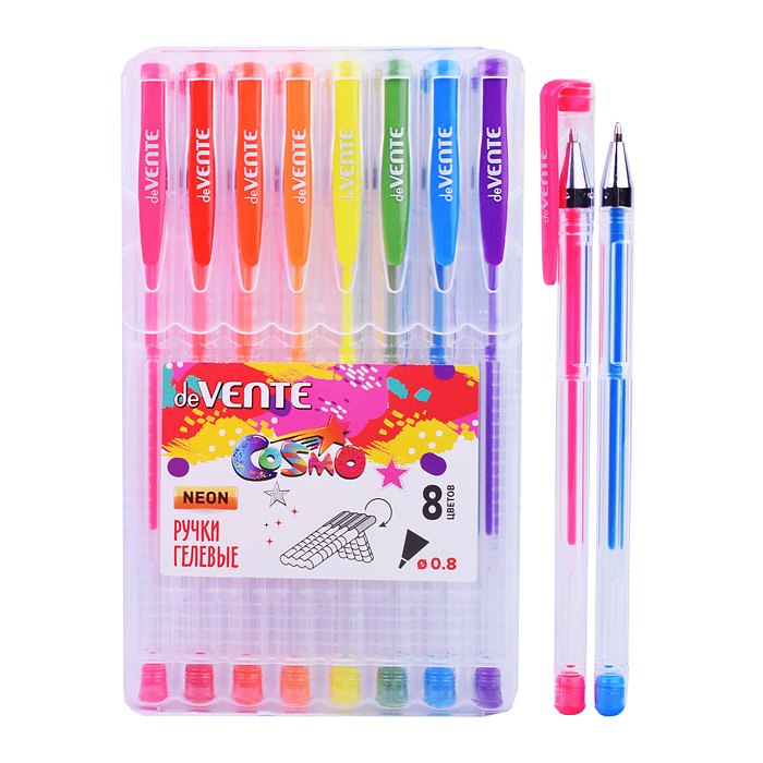 Набор ручек гелевых "Cosmo Fluo" 8 флуоресцентных неоновых цветов, d=0,8 мм, прозрачный ко