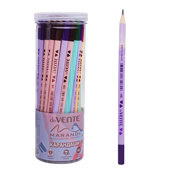 Карандаш чернографитный "Marandi" HB, диаметр грифеля 2 мм, трехгранный, заточенный, цвета 