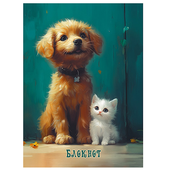 Блокнот А6 80л. клетка "Щенок и котенок" на гребне 