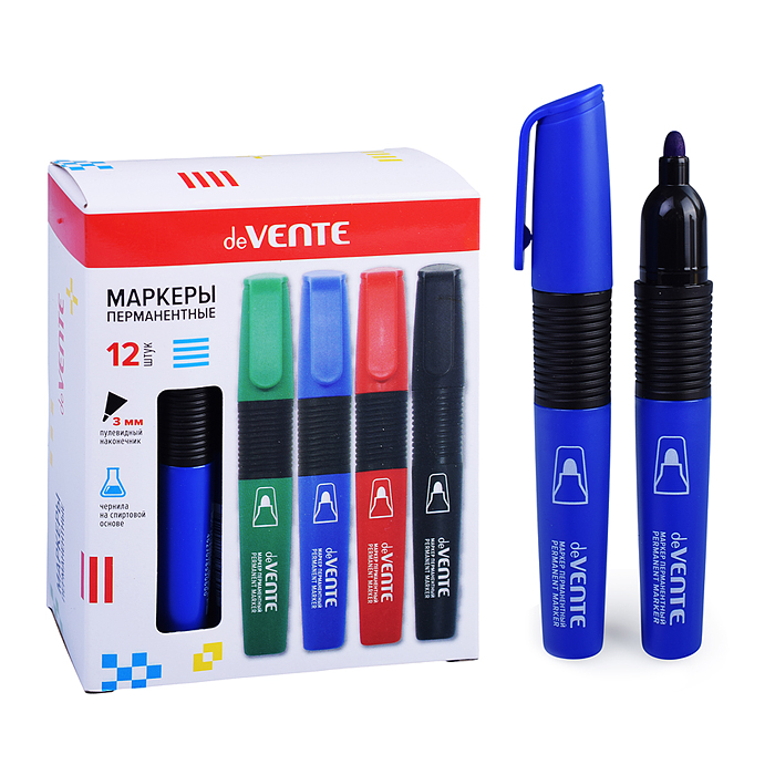 Маркер перманентный, круглый корпус с каучуковыми вставками, пулевидный наконечник, ширина 