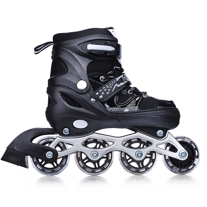 Фото к товару Ролики детские, размер S, черные (со шлемом и защитным снаряжением) Ролики детские, размер S, черные (со шлемом и защитным снаряжением)