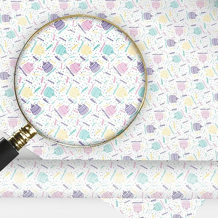 Упаковочная бумага "С Днем рождения! Паттерн тортики"