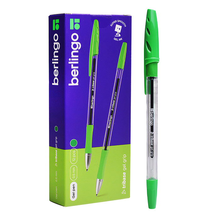 Ручка гелевая "Tribase Gel grip" зеленая, 0,5мм, грип 