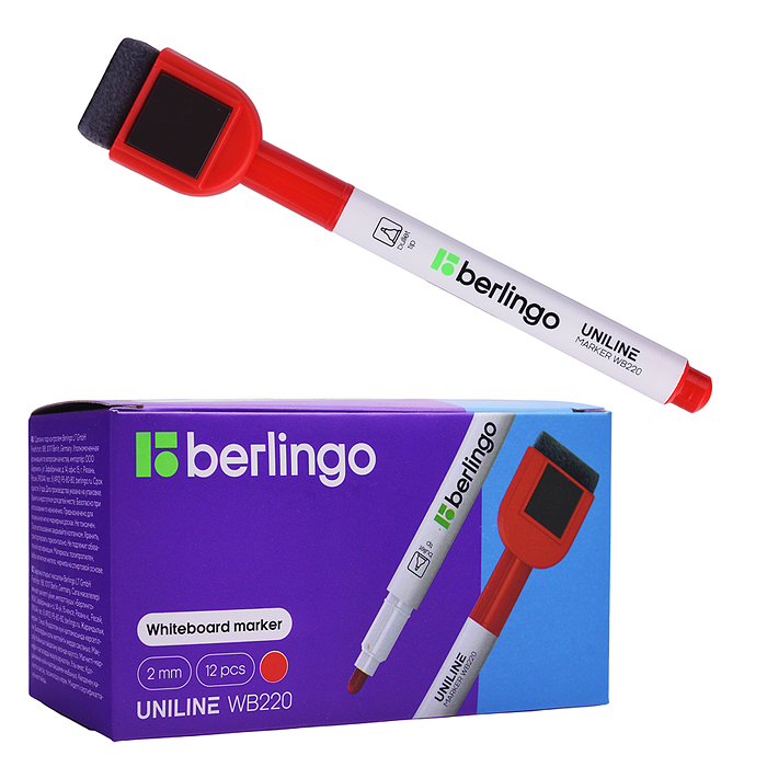 Маркер для белых досок на магните "Uniline WB220" красный, пулевидный, 2мм 