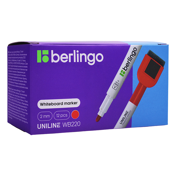 Фото к товару Маркер для белых досок на магните "Uniline WB220" красный, пулевидный, 2мм Маркер для белых досок на магните "Uniline WB220" красный, пулевидный, 2мм