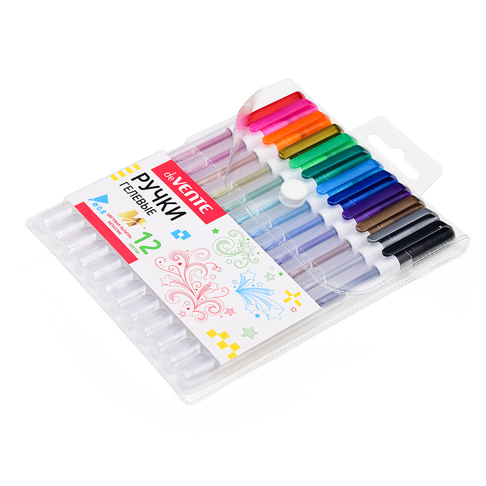 Набор ручек гелевых "Hit Metallic" 12 цветов металлик, d=0,8 мм, прозрачно-матовый корпус