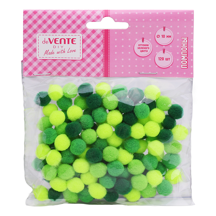 Набор помпонов для творчества "DIY" высокоэластичные, 10 мм, 120 шт, в пластиковом пакете с