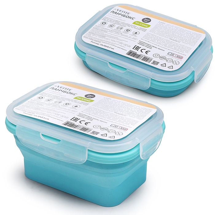 Ланчбокс складной герметичный прямоугольный, 350 мл, 13x9,5x6,5 см, в сложенном виде высот