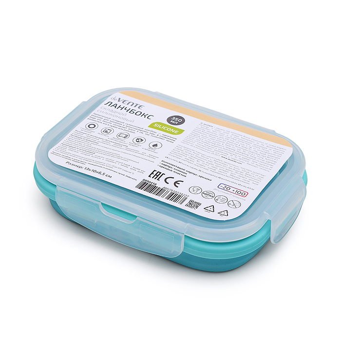 Фото к товару Ланчбокс складной герметичный прямоугольный, 350 мл, 13x9,5x6,5 см, в сложенном виде высот Ланчбокс складной герметичный прямоугольный, 350 мл, 13x9,5x6,5 см, в сложенном виде высот