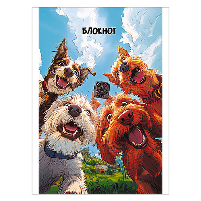 Блокнот А6 32л. клетка "Селфи.Собаки" обложка мелованная скрепка