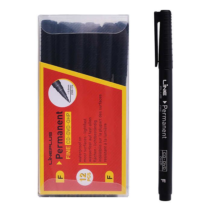 Маркер перманентный для CD/DVD Line Plus "2500F" черный, 0,6мм 