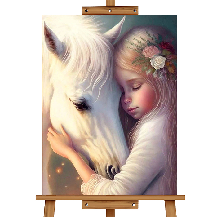 Фото к товару Мозаика алмазная MKA5040-28 "Девочка и лошадка" 40*50см. Мозаика алмазная MKA5040-28 "Девочка и лошадка" 40*50см.