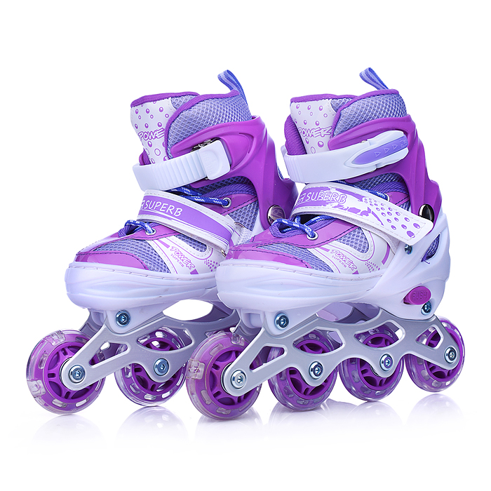 Фото к товару Ролики детские, размер S, фиолетовый (со шлемом и защитным снаряжением) Ролики детские, размер S, фиолетовый (со шлемом и защитным снаряжением)