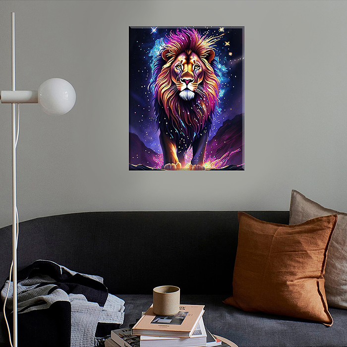 Картина по номерам 40х50 "Космический лев" с кристаллами из хрусталя чёрный холст (17 цветов)