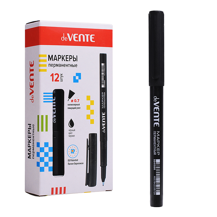 Маркер перманентный тонкий круглый корпус, с эргономичным трёхгранным грипом, капиллярный 