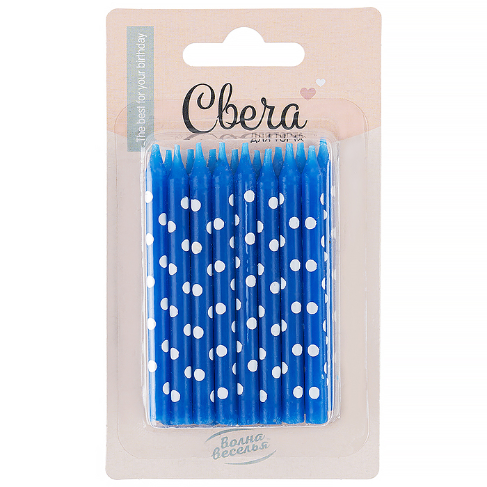 Свечи Белые точки, Синий, 0,6*7 см, 16 шт.