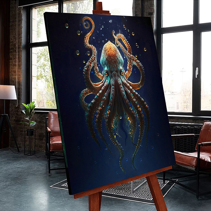 Картина по номерам 40х50 "Осьминог морских глубин" со светящейся краской (23 цвета)