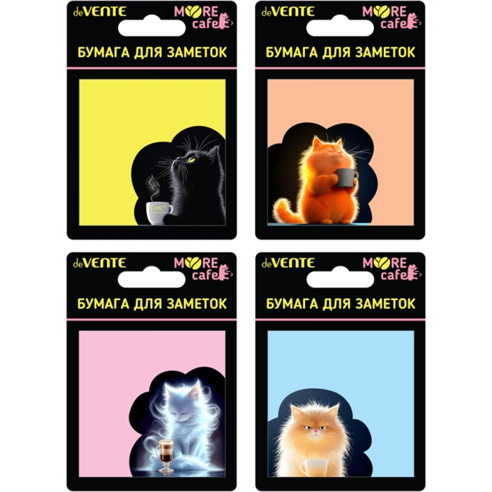 Клейкая бумага для заметок "MooreCafe" 70x70 мм, 20 листов, офсет 80 г/м², печать 4+0, ассо