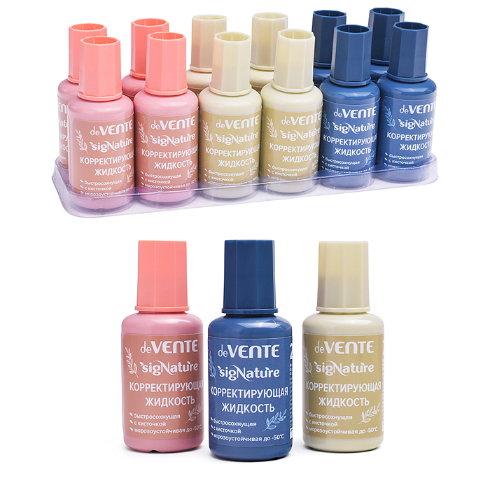 Корректирующая жидкость "SigNature" 20 мл, быстросохнущая, в бутылочке с кисточкой, цвета к