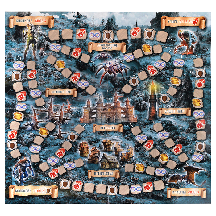 Настольная игра-ходилка квадрат "Рыцарь-маг. Очисти лес от нечисти" 40 карточек