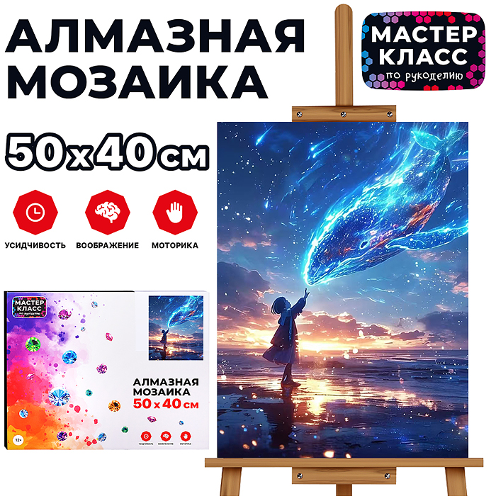 Мозаика алмазная MKA5040-15 "Дельфин и ребенок" 40*50см.