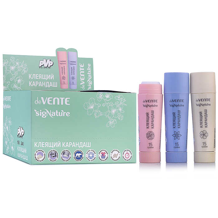 Клеящий карандаш PVP основа "SigNATURE" 15 г, высокой вязкости, в картонном дисплее с пласт