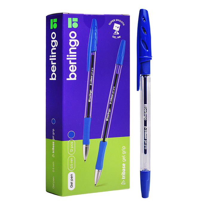 Ручка гелевая "Tribase Gel grip" синяя, 0,5мм, грип 