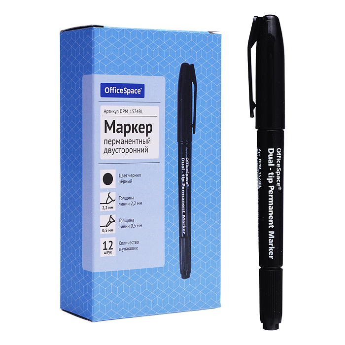 Маркер перманентный двухсторонний черный, пулевидный, 0,8/2,0мм 