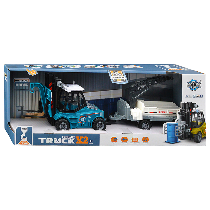 Машина KLX900-56 "Вилочный погрузчик" с прицепом (свет, звук) в коробке