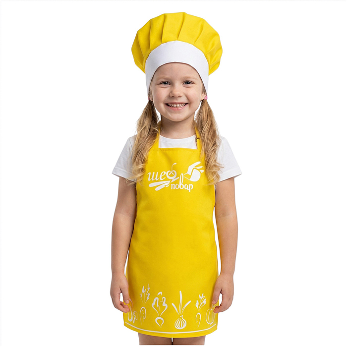 Фото к товару Набор "Шеф-повар" (20 предметов) (фартук, колпак,посуда) желтый Набор "Шеф-повар" (20 предметов) (фартук, колпак,посуда) желтый