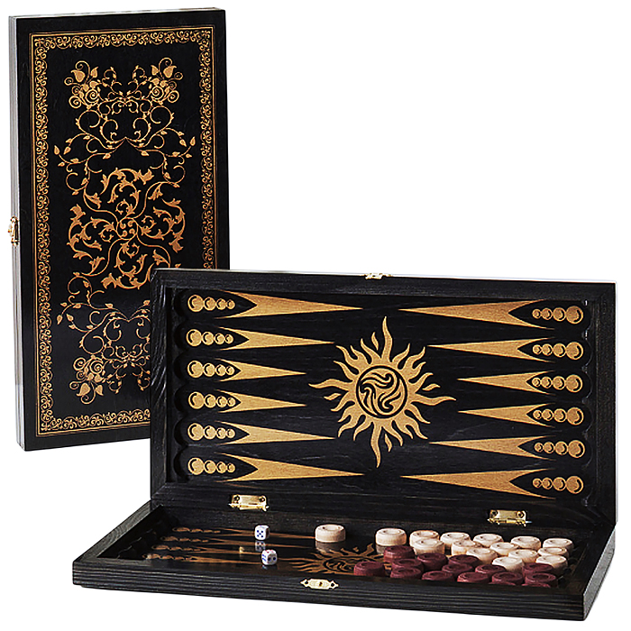 Нарды малые черные, рисунок золото "Вьюн" (400*200*40) 