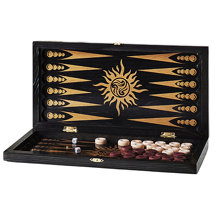 Нарды малые черные, рисунок золото "Вьюн" (400*200*40) 