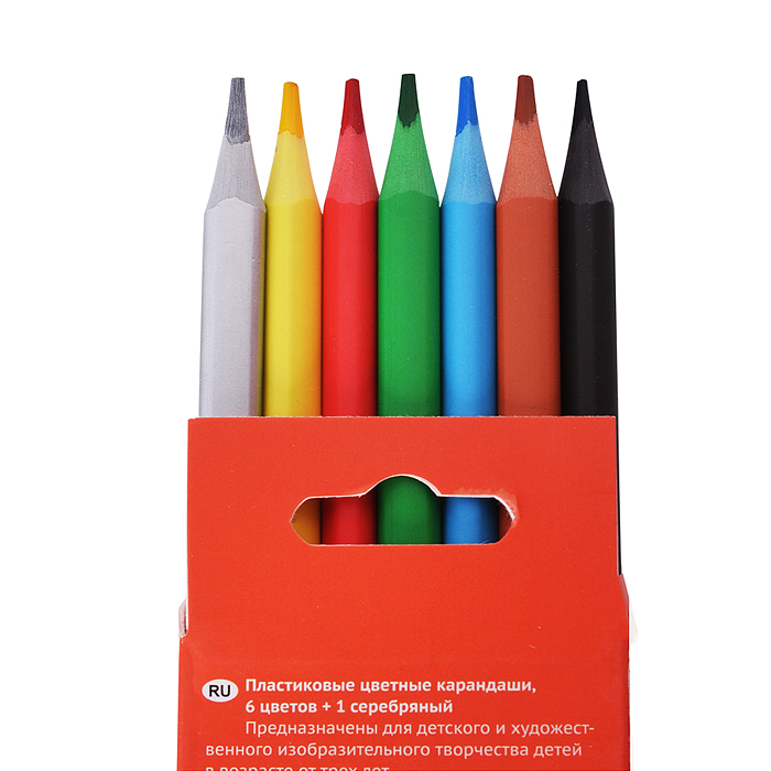 Фото к товару Карандаши цветные "Гамма" 6цв. + 1 серебряный, пластиковые, трехгранные, заточен., картон., Карандаши цветные "Гамма" 6цв. + 1 серебряный, пластиковые, трехгранные, заточен., картон.,