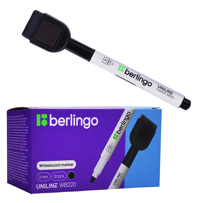 Маркер для белых досок на магните "Uniline WB220" черный, пулевидный, 2мм 