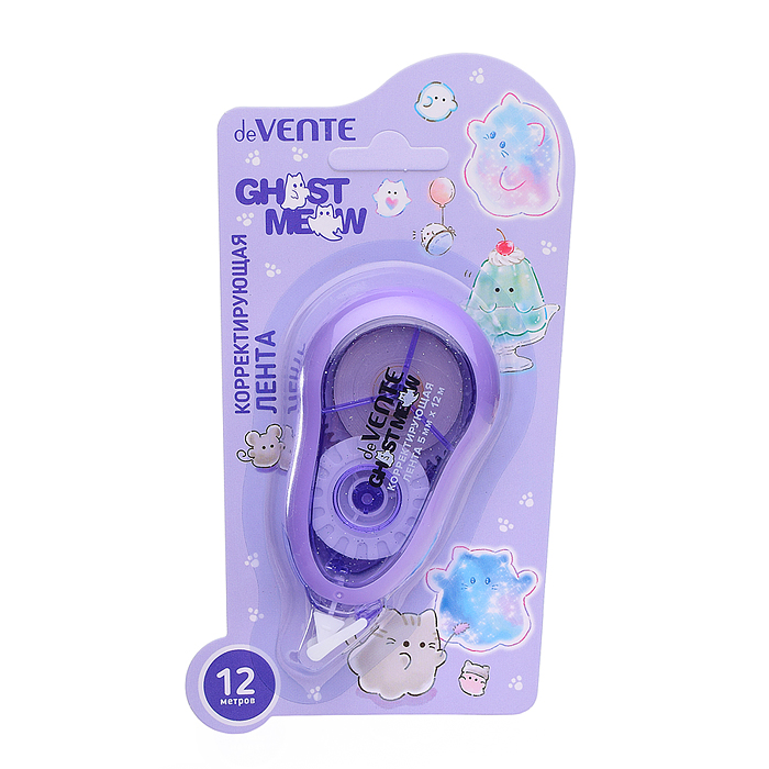 Корректирующая лента "Ghost Meow" 5 ммx12 м, полупрозрачный корпус с рамкой, сиреневый, фро