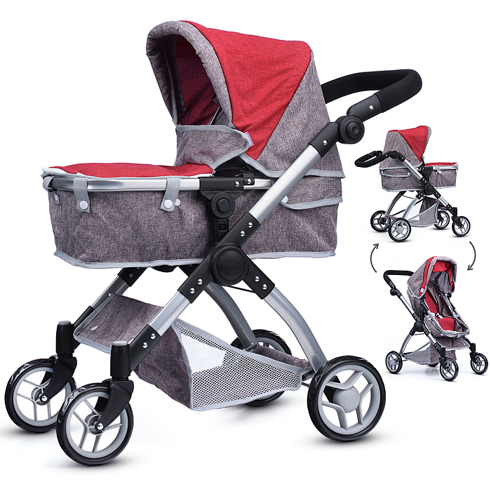 Коляска - трансформер 9620 для кукол, металлическая, регулируемая ручка, с корзиной, в пакете