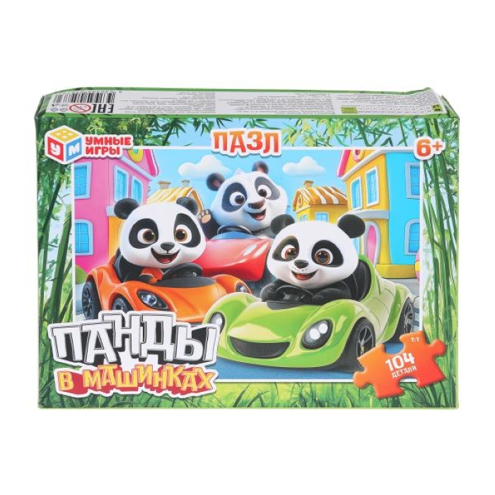 Пазлы 104 "Панды в машинках"